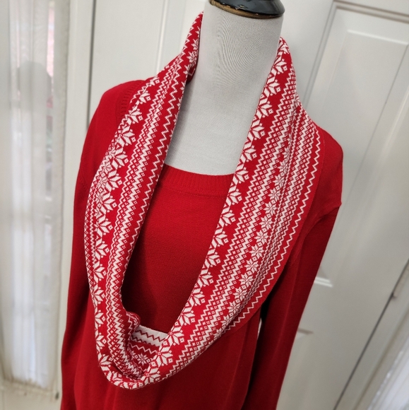 Kim Rogers Red and White Pull Over and Detachable Scarf Size XXL Plus - Picture 2 of 7